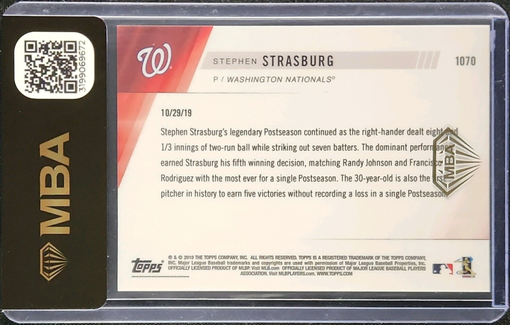 2019 Topps Now Stephen Strasburg #1070 MBA AUTH