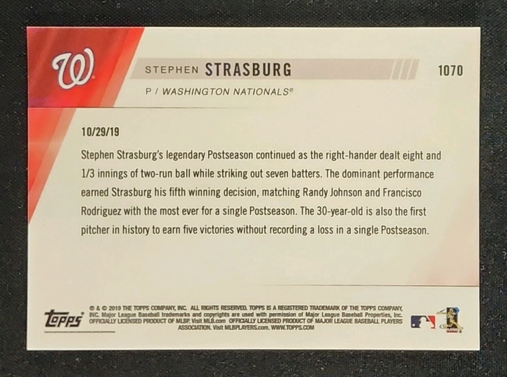 2019 Topps Now Stephen Strasburg #1070 MBA AUTH