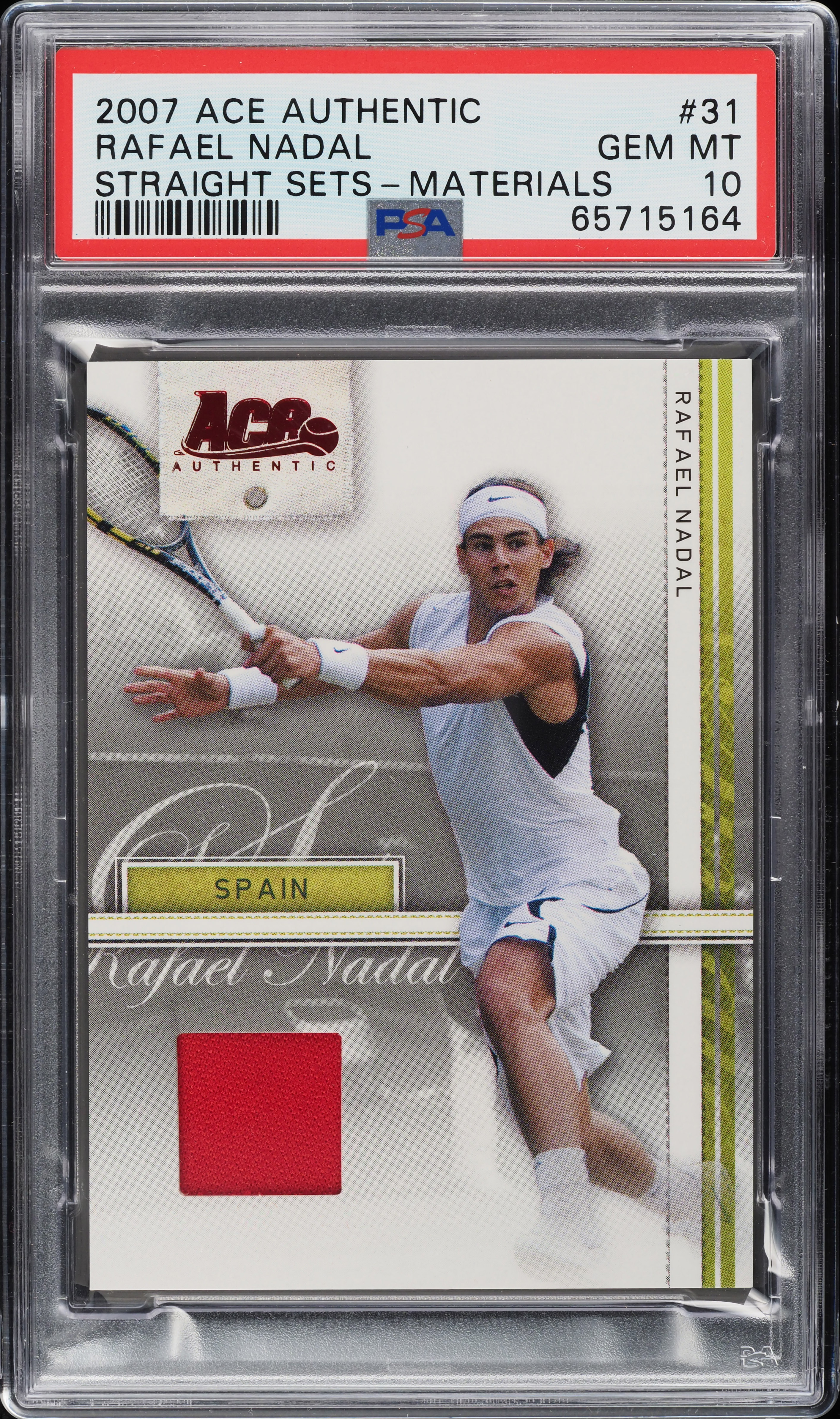 2007 Ace Authentic Straight Sets Materials Rafael Nadal PATCH #31