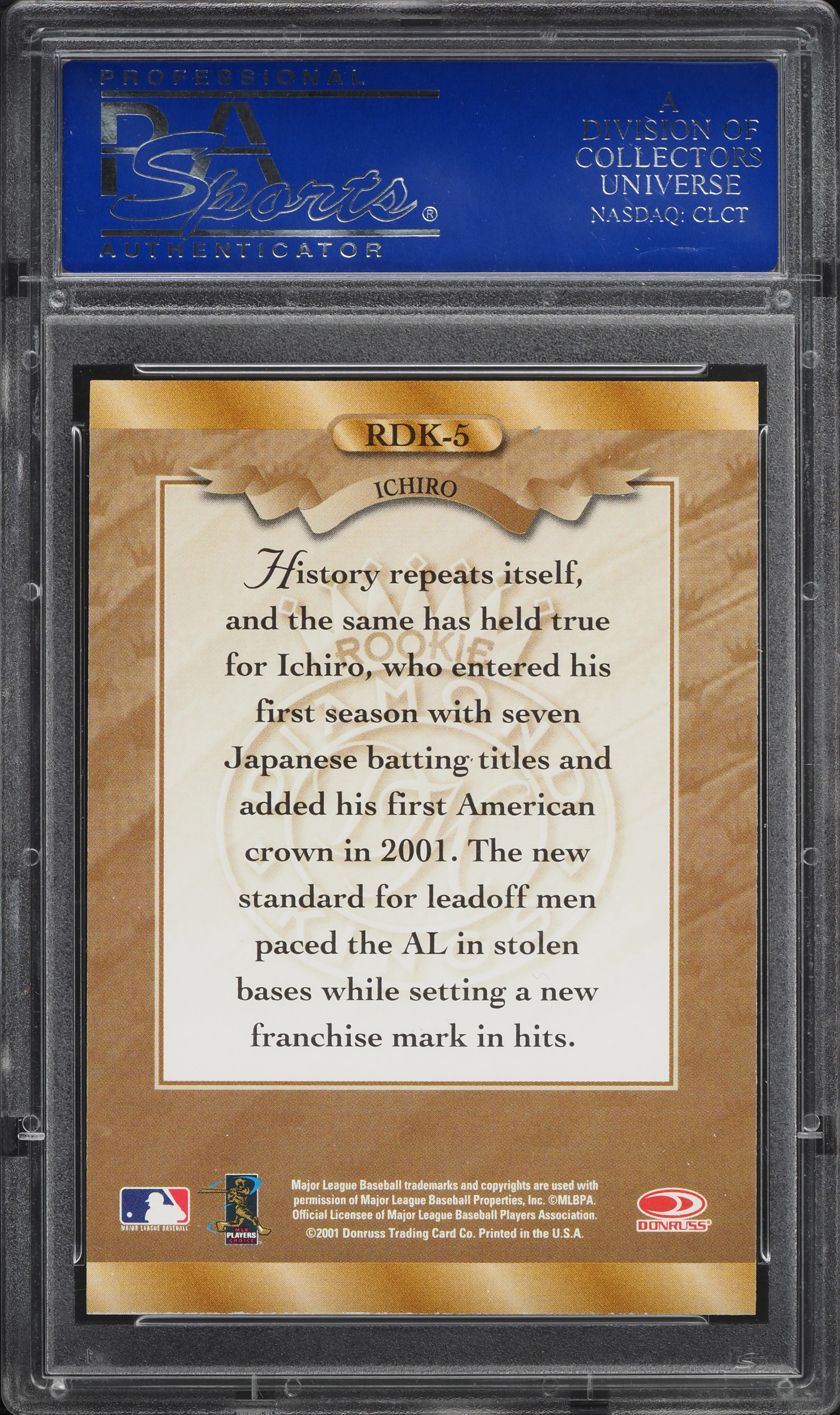 2001 Donruss Diamond Kings Ichiro Suzuki ROOKIE #RDK-5 PSA 9 MINT