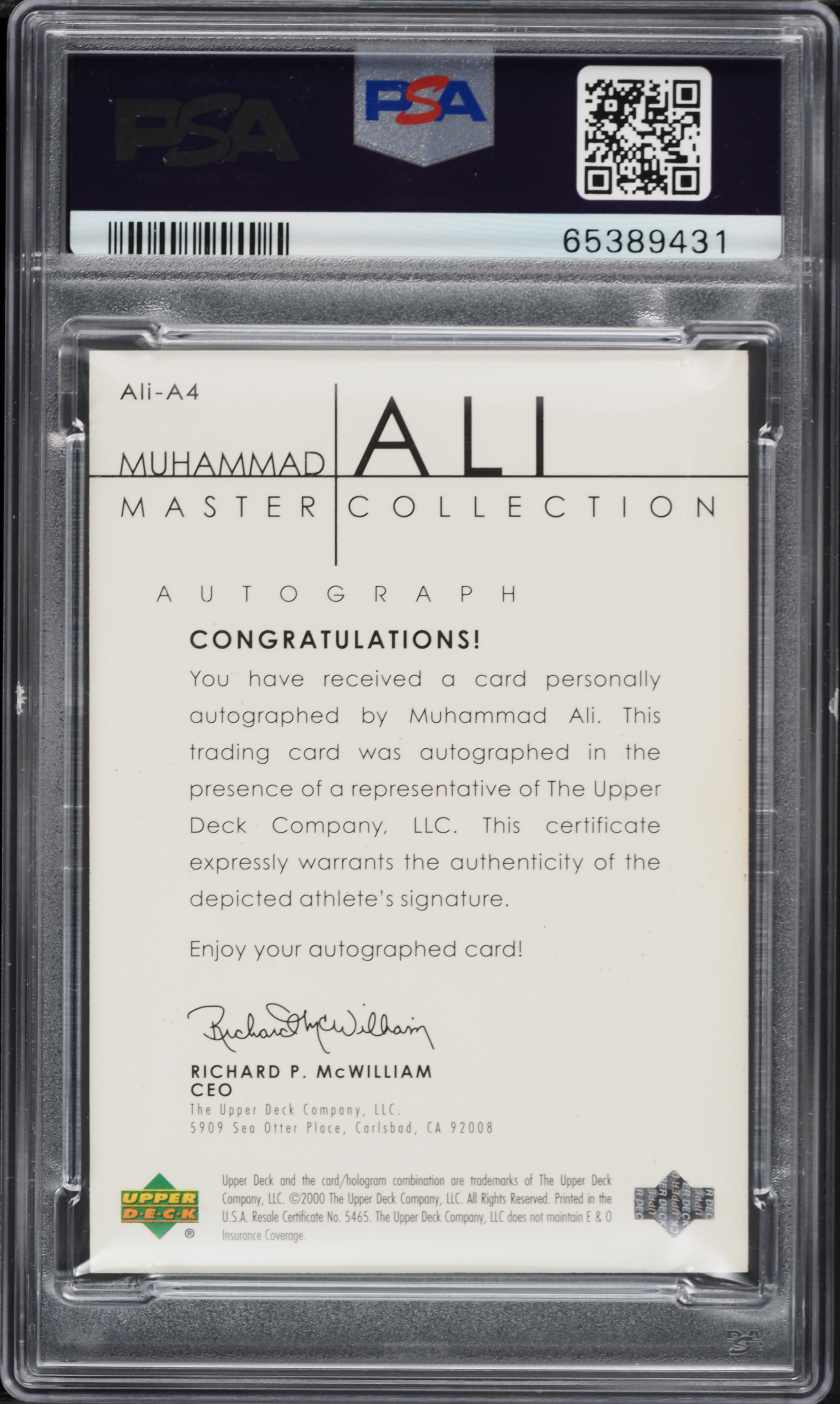2000 Upper Deck Master Collection Muhammad Ali AUTO DNA 10 /50