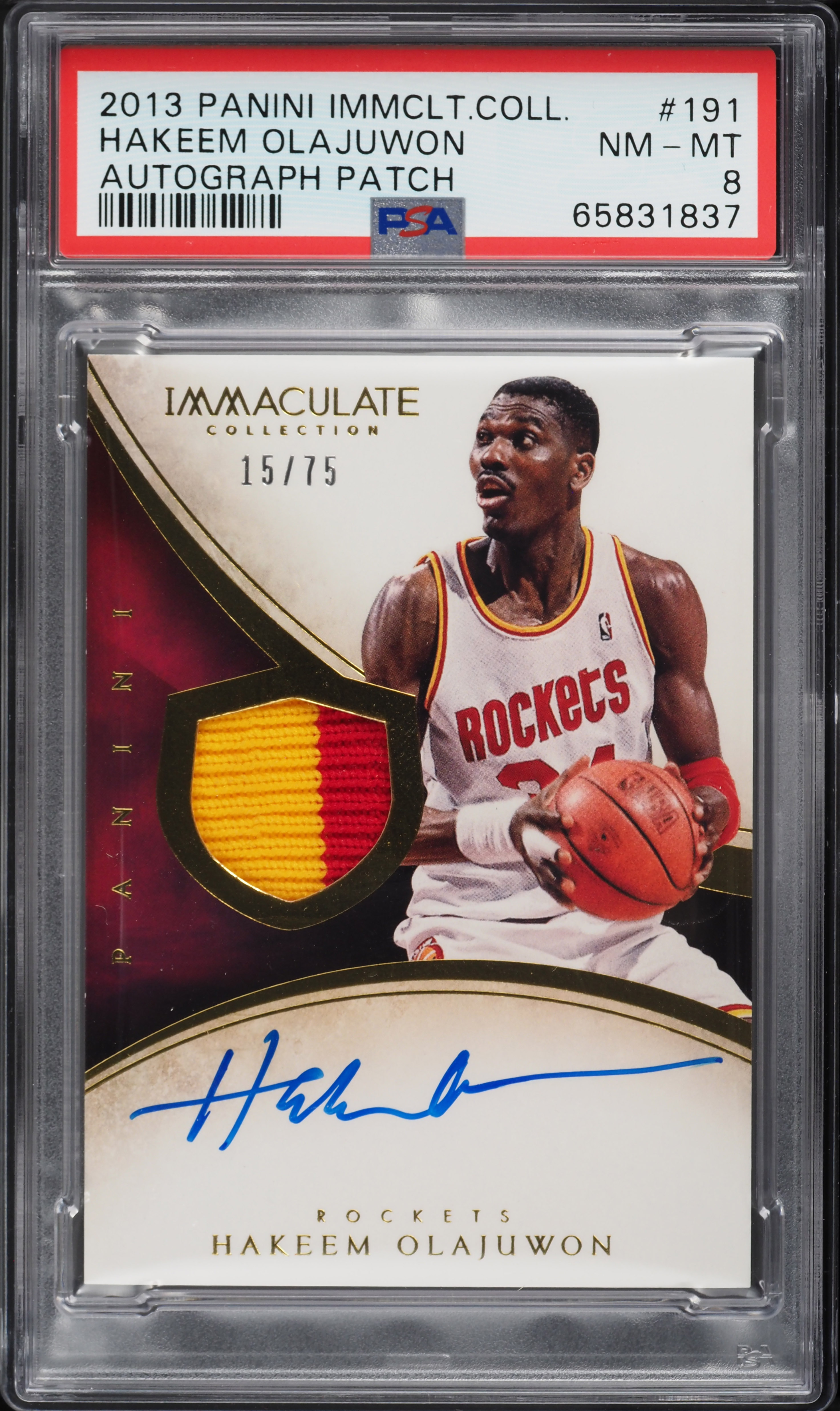 2013 Immaculate Collection Hakeem Olajuwon PATCH AUTO /75 #191 PSA