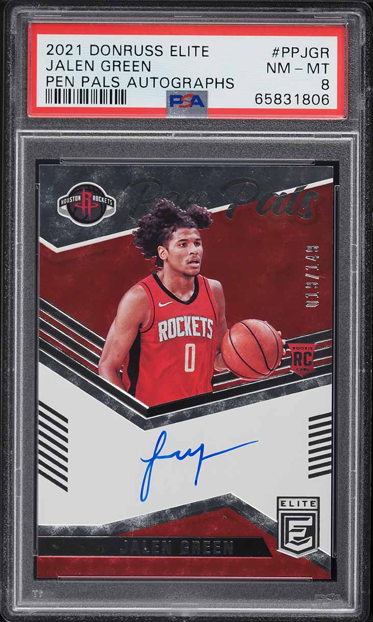 2021 Donruss Elite Pen Pals Jalen Green ROOKIE AUTO /149 #PP-JGR PSA 8 NM-MT
