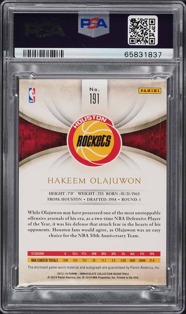 2013 Immaculate Collection Hakeem Olajuwon PATCH AUTO /75 #191 PSA 8 NM-MT