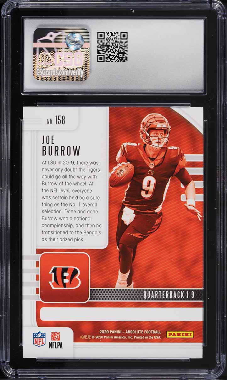 2020 Absolute Football Joe Burrow ROOKIE #158 CSG 7.5 NRMT+