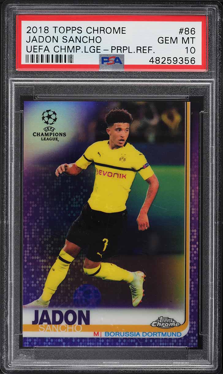 2018 Topps Chrome UEFA Purple Refractor Jadon Sancho ROOKIE /250 #86 PSA 10 GEM