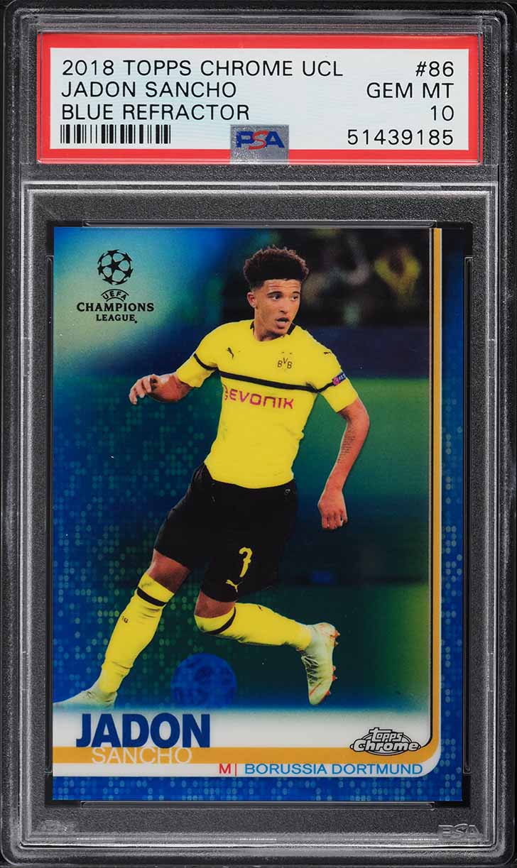 2018 Topps Chrome UEFA Blue Refractor Jadon Sancho ROOKIE /150 #86 PSA 10 GEM