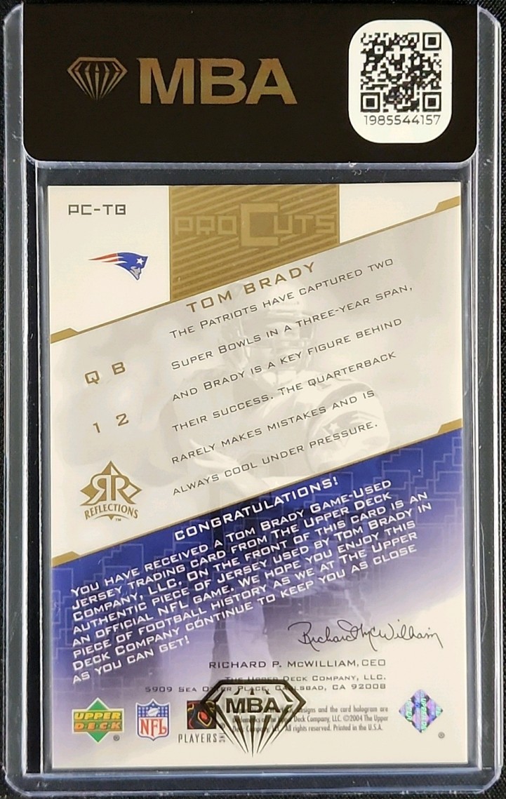 2004 Upper Deck Reflections Pro Cuts Gold Tom Brady PATCH #PC-TB MBA AUTH