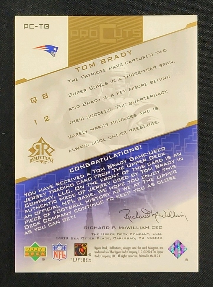 2004 Upper Deck Reflections Pro Cuts Gold Tom Brady PATCH #PC-TB MBA AUTH