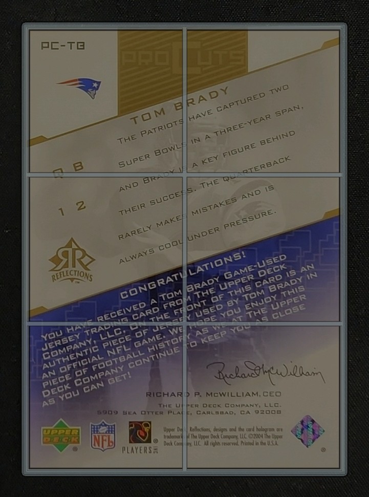 2004 Upper Deck Reflections Pro Cuts Gold Tom Brady PATCH #PC-TB MBA AUTH