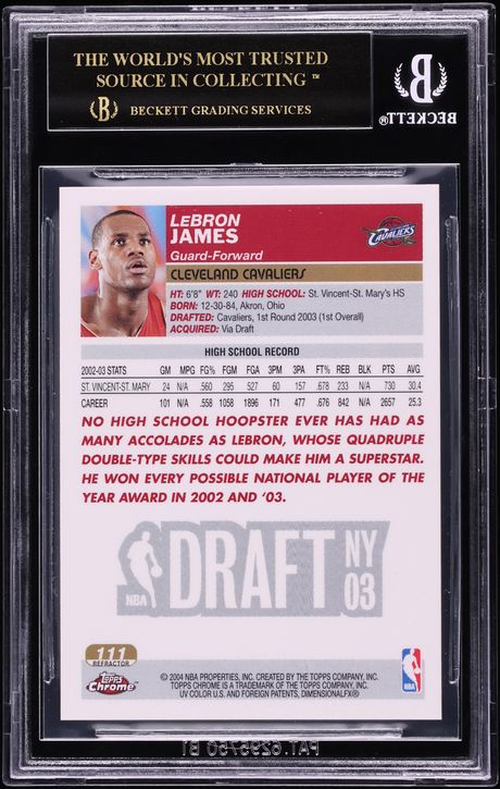 2003 Topps Chrome Refractor LeBron James ROOKIE #111 BGS 10 PRISTINE, BLACK LABEL