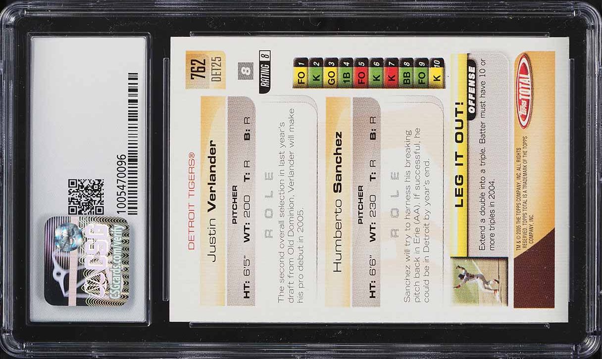 2005 Topps Total Justin Verlander ROOKIE #762 CSG 9 MINT