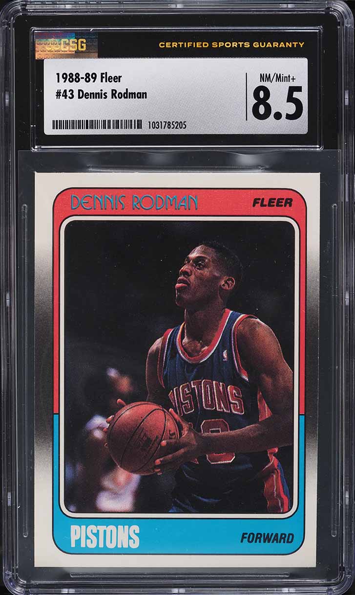 1988 Fleer Basketball Dennis Rodman ROOKIE #43 CSG 8.5 NM-MT+