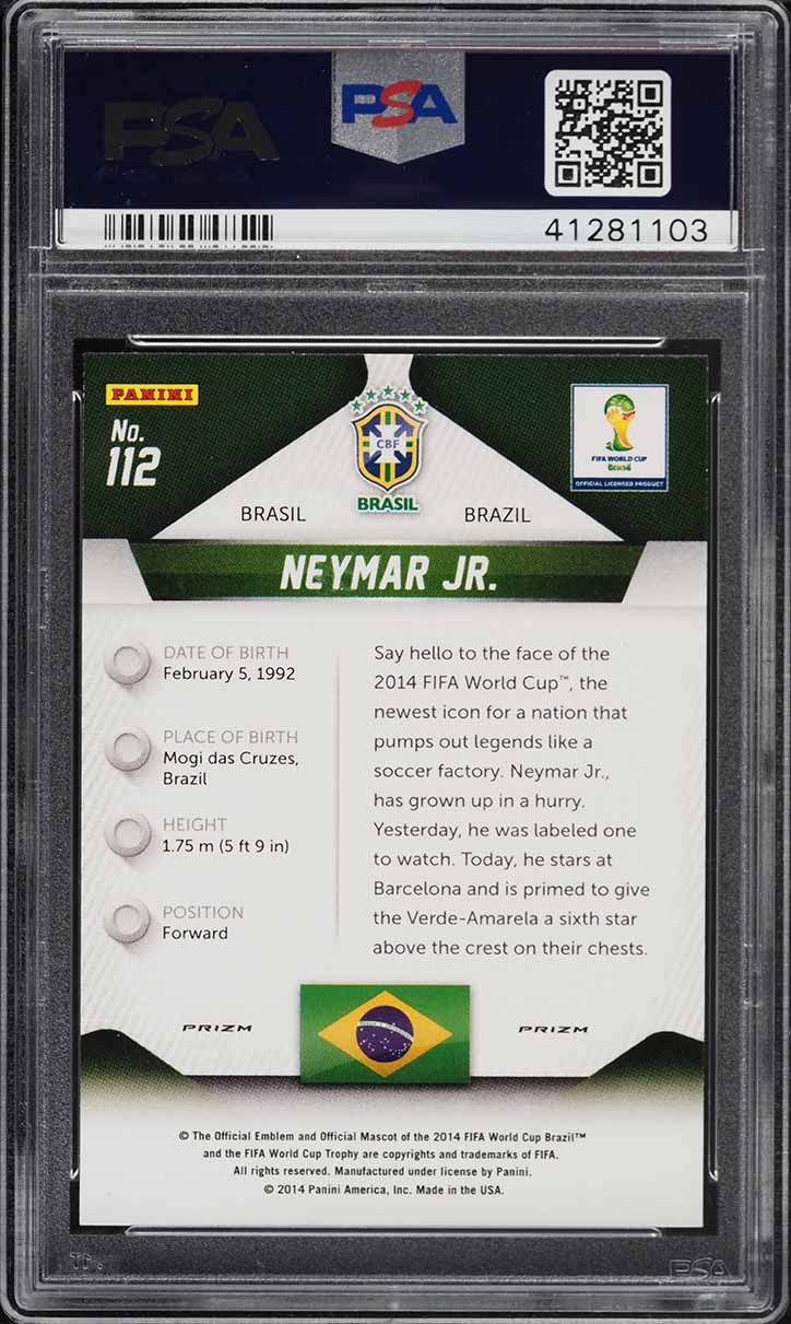 2014 Panini Prizm World Cup Silver Prizms Neymar Jr. #112 PSA 10 GEM MINT