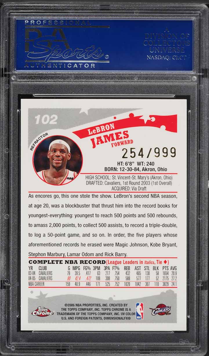 2005 Topps Chrome Refractor LeBron James /999 #102 PSA 10 GEM MINT