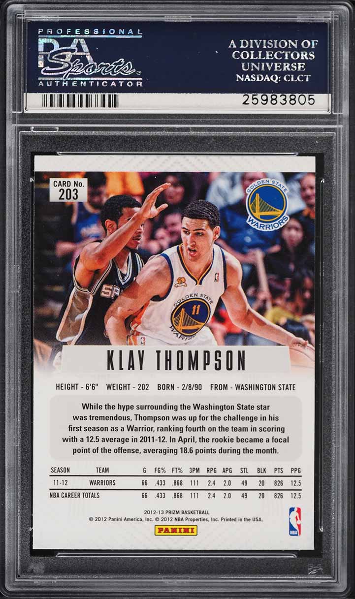 2012 Panini Prizm Klay Thompson ROOKIE #203 PSA 10 GEM MINT on