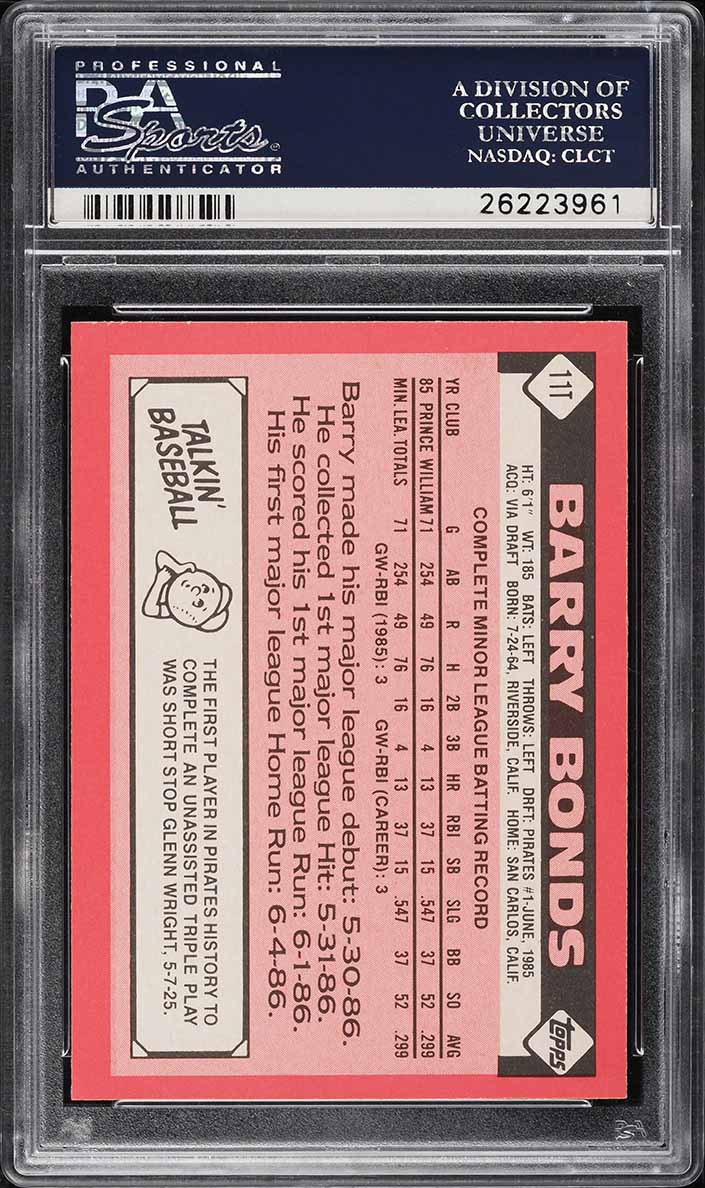 1986 Topps Traded Tiffany Barry Bonds ROOKIE #11T PSA 10 GEM MINT