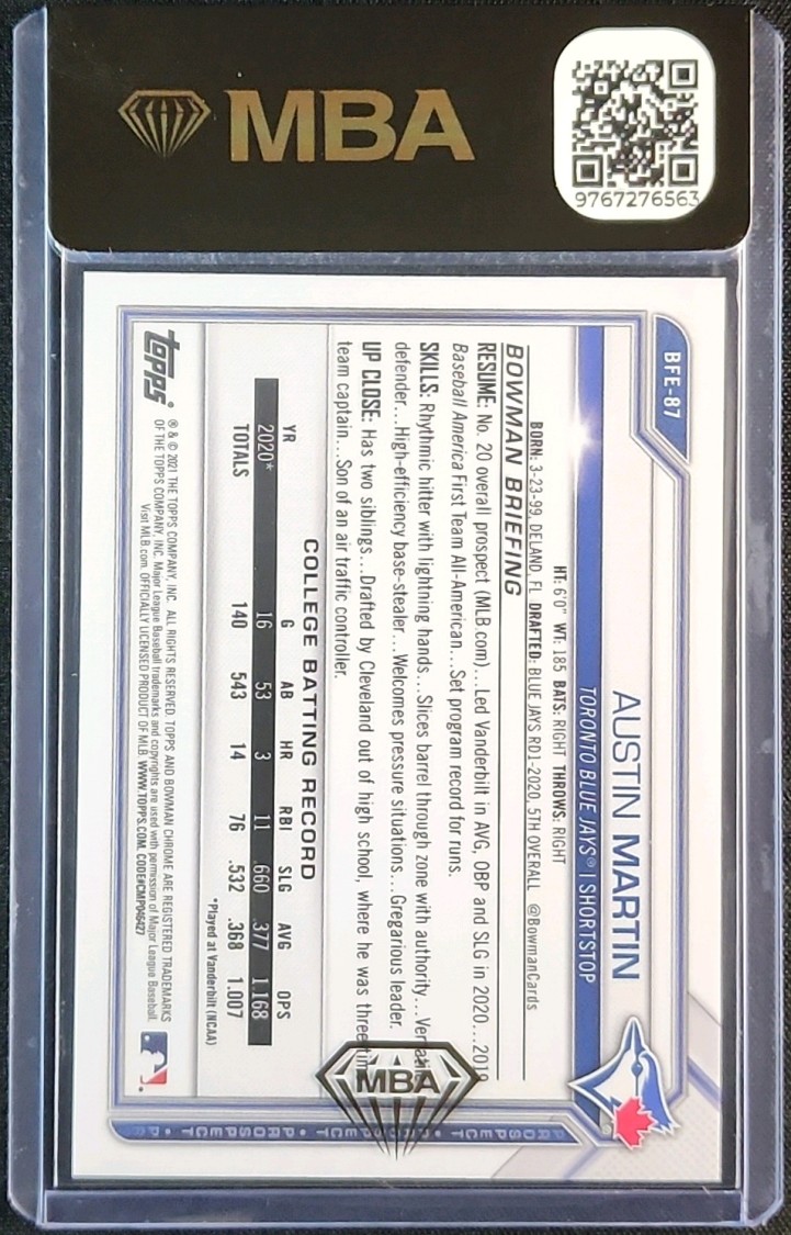 2021 Bowman 1st Edition Austin Martin ROOKIE #BFE-87 MBA AUTH