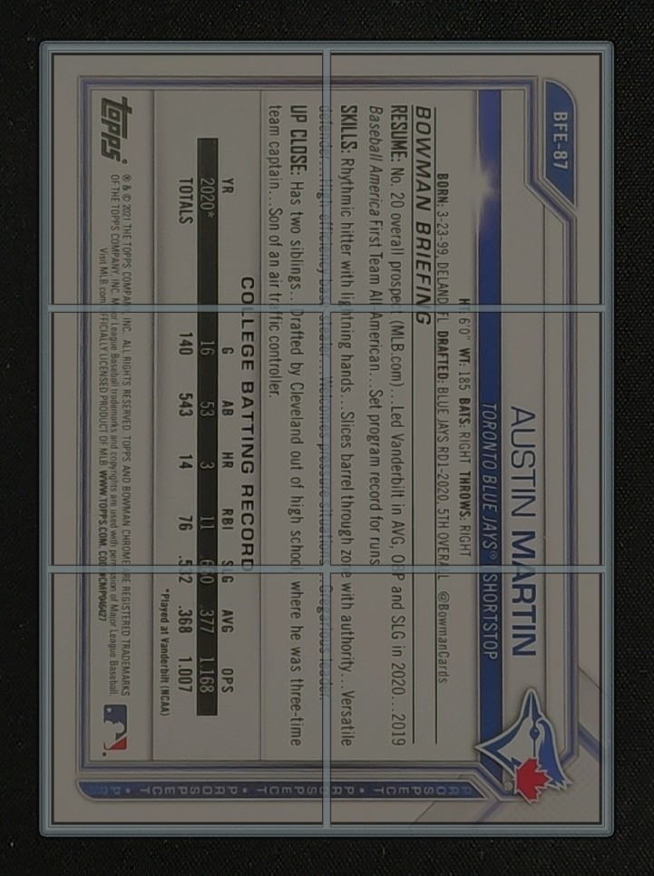 2021 Bowman 1st Edition Austin Martin ROOKIE #BFE-87 MBA AUTH