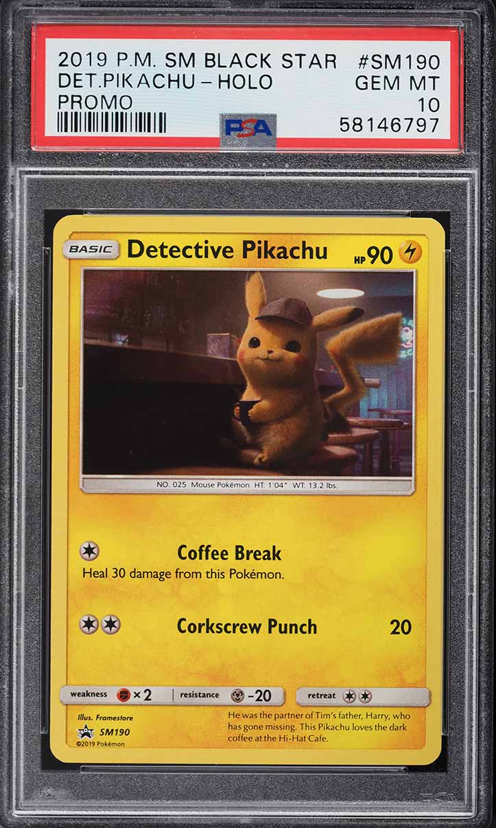 2019 Pokemon SM Black Star Promo Holo Detective Pikachu #SM190 PSA 10 GEM MINT