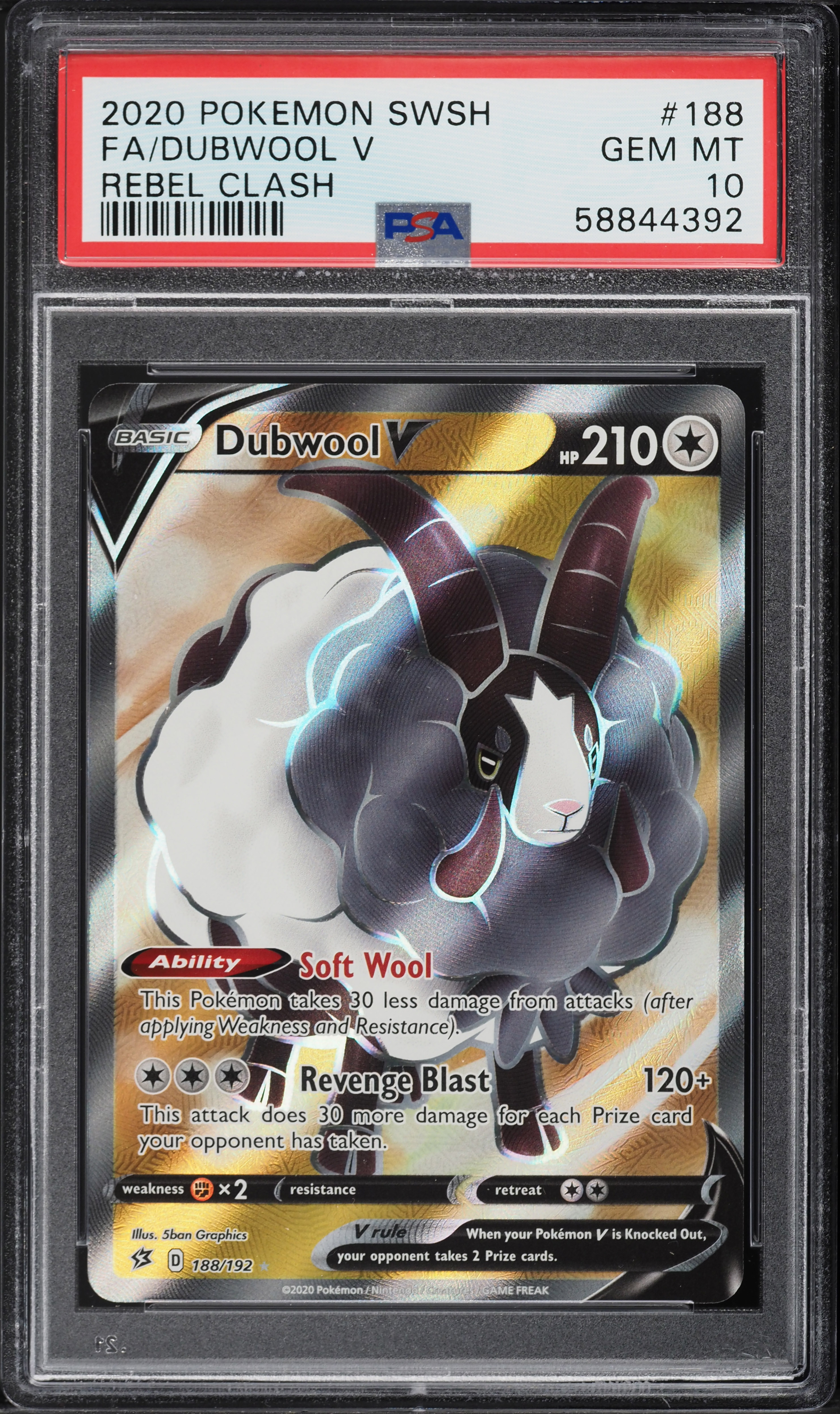 2020 Pokemon Sword & Shield Rebel Clash Full Art Dubwool V #188 PSA 10 GEM  MINT