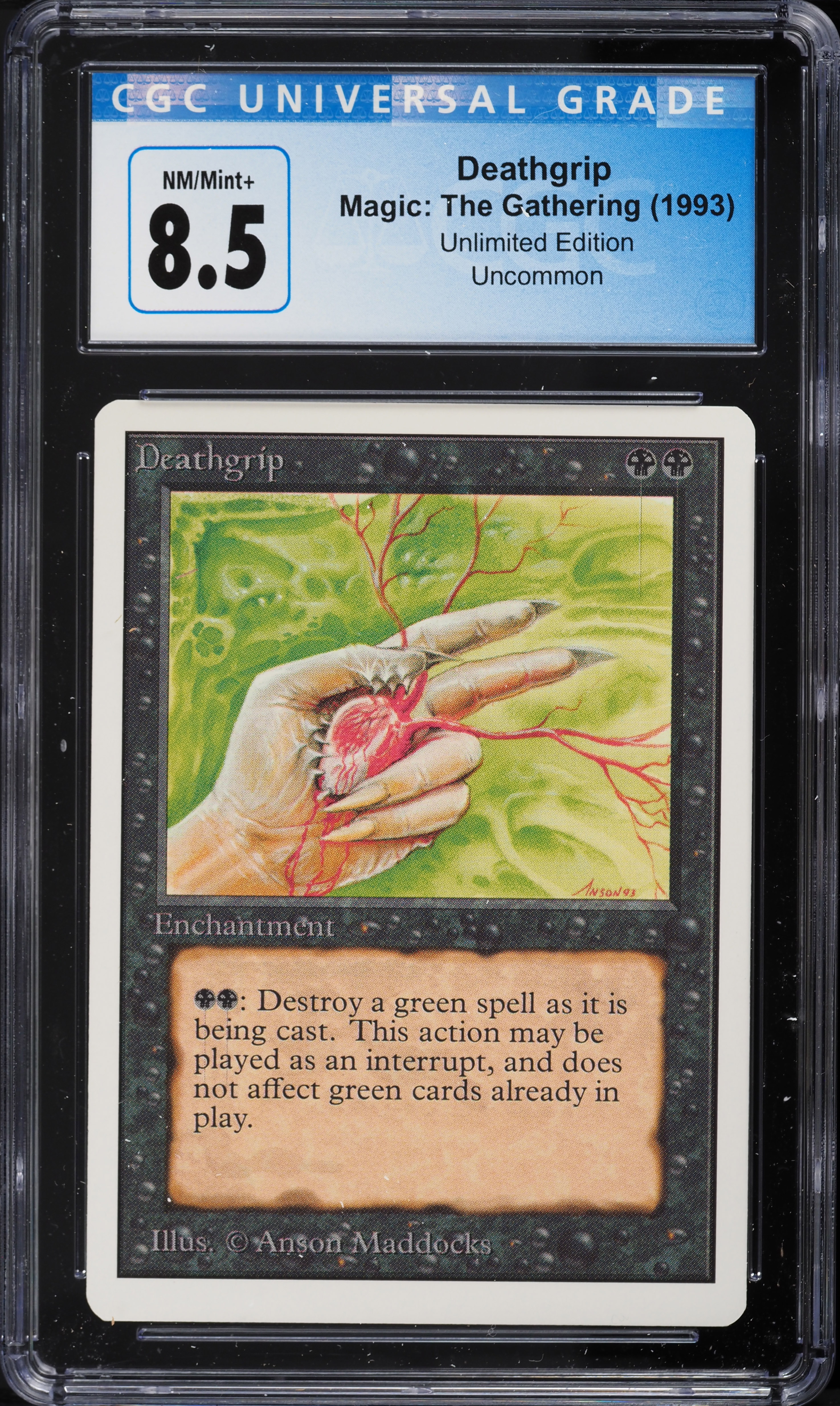 1993 Magic The Gathering MTG Unlimited Deathgrip CGC 8.5 NM-MT+ on