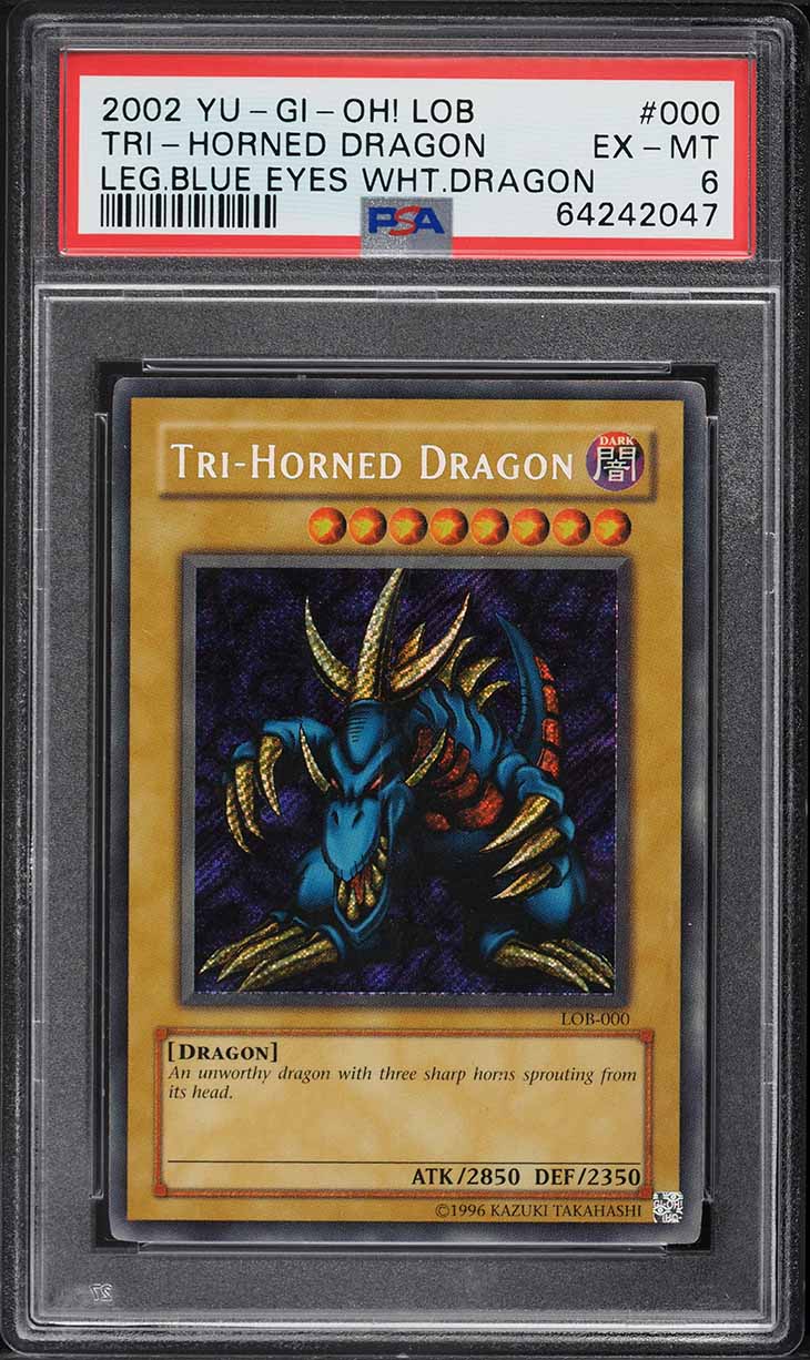 2002 Yu-Gi-Oh! Legend Of Blue-Eyes White Dragon Tri-Horned Dragon #LOB-000 PSA 6