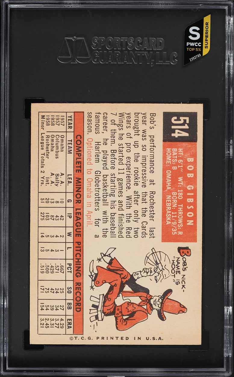 1959 Topps Bob Gibson ROOKIE #514 SGC 7.5 NRMT+ (PWCC-S)