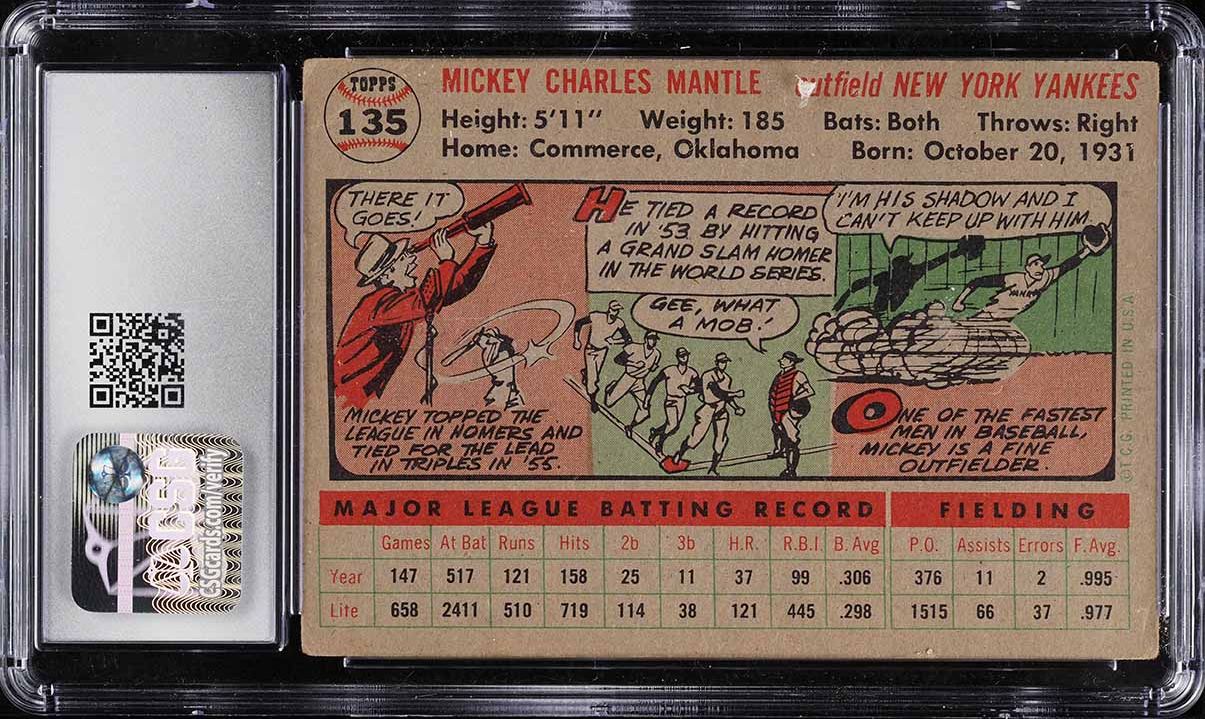 1956 Topps Mickey Mantle WHITE BACK #135 CSG 3.5 VG+