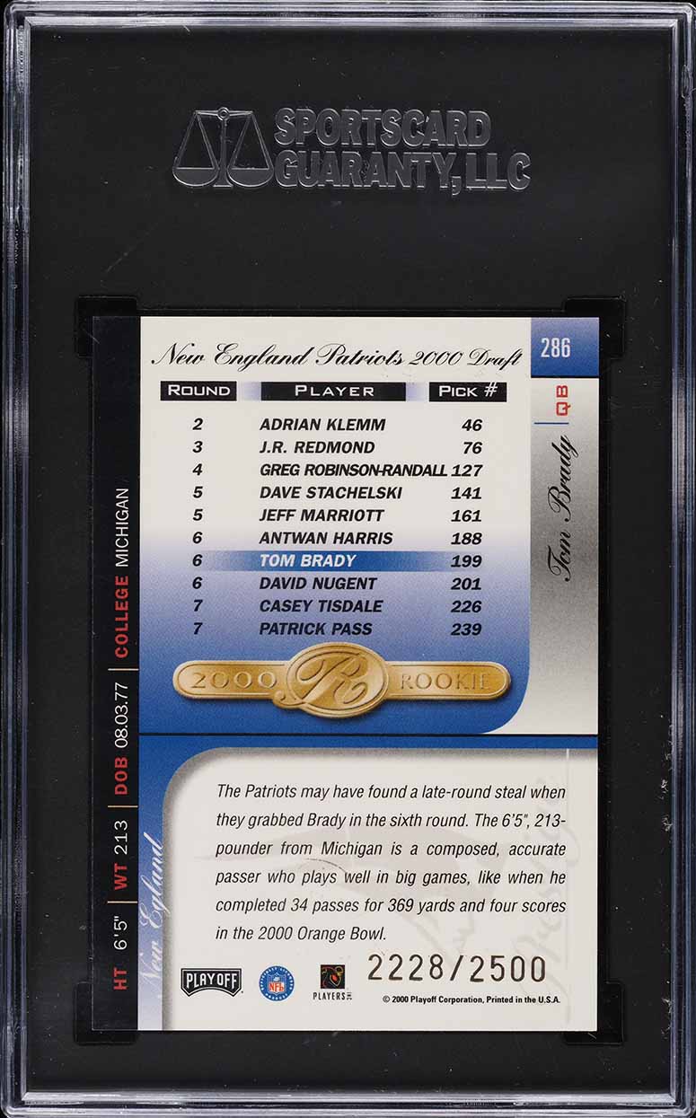 2000 Playoff Prestige Tom Brady ROOKIE /2500 #286 SGC 8.5 NM-MT+