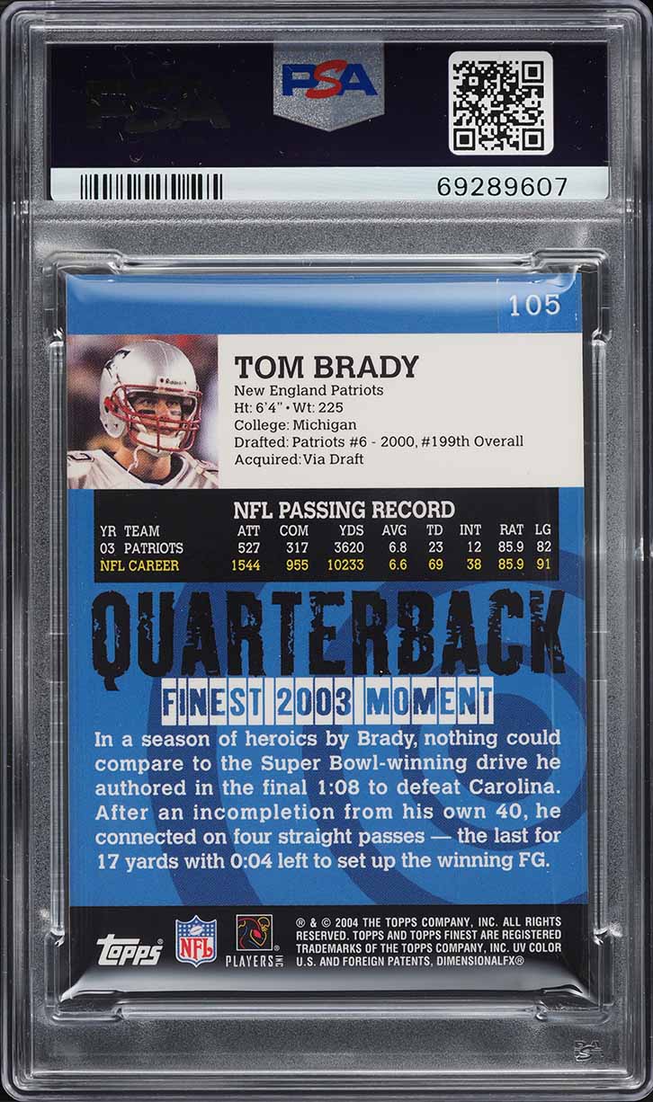 2004 Finest Jersey Tom Brady PATCH #105 PSA 9 MINT