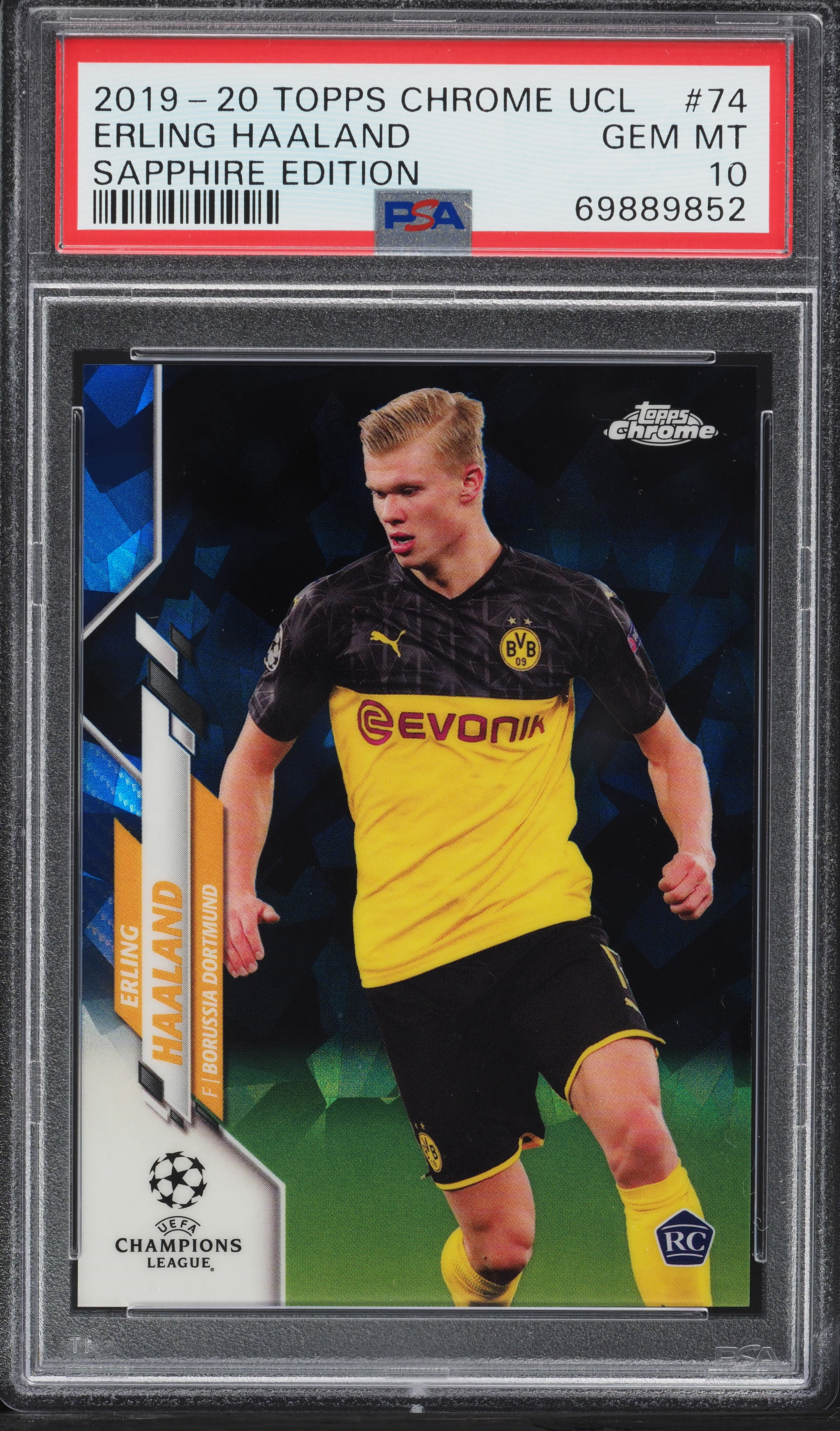 2019 Topps Chrome UEFA Sapphire Erling Haaland ROOKIE #74 PSA 10