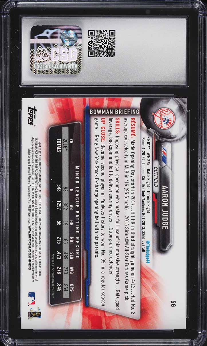 2017 Bowman Chrome Aaron Judge ROOKIE #56 CSG 9 MINT