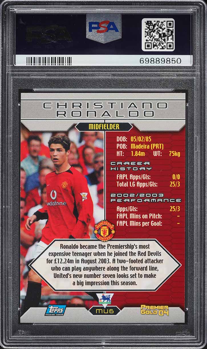 2004 Topps Premier Gold Cristiano Ronaldo #MU6 PSA 10 GEM MINT on