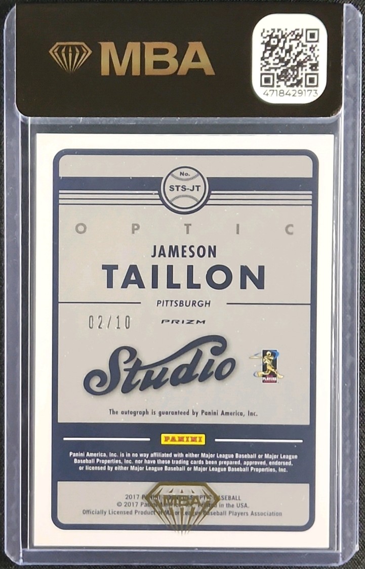 2017 Donruss Optic Studio Gold Jameson Taillon ROOKIE AUTO /10 #STS-JT MBA AUTH