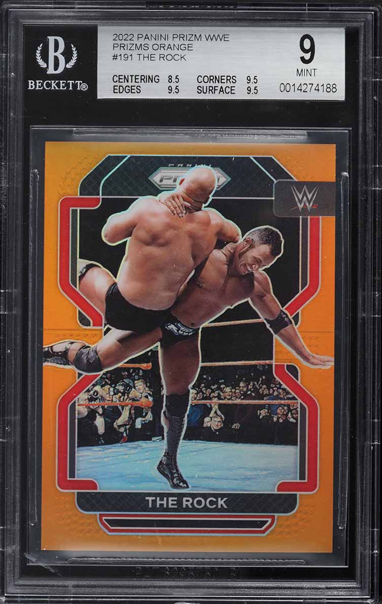 2022 Panini Prizm WWE Orange Prizms The Rock /99 #191 BGS 9 MINT