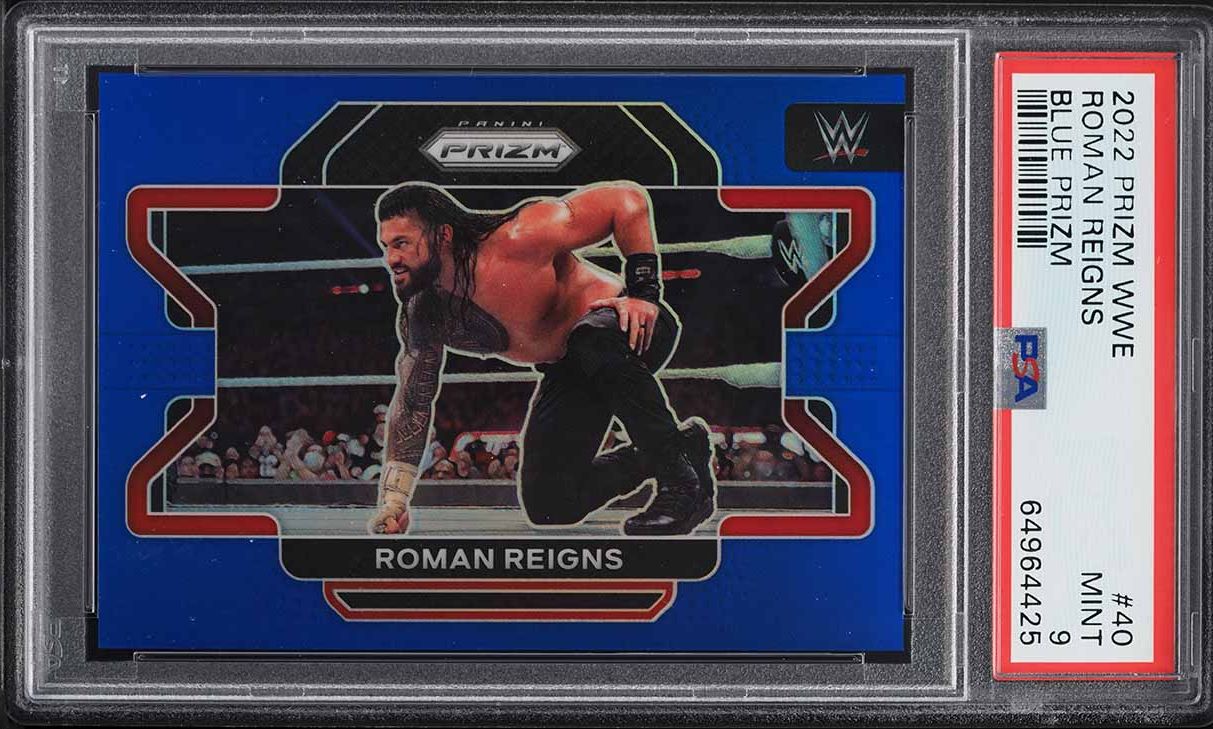2022 Panini Prizm WWE Blue Prizms Roman Reigns /199 #40 PSA 9 MINT