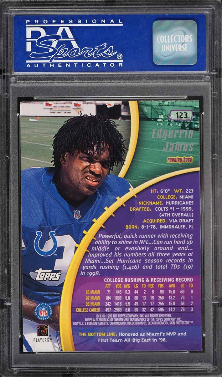 1999 Stadium Club Chrome Edgerrin James ROOKIE #123 PSA 9 MINT