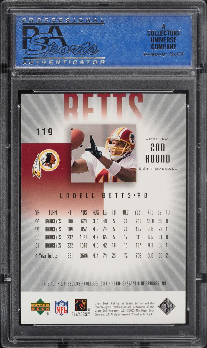 2002 Upper Deck Graded Making The Grade Ladell Betts ROOKIE /700 #119 PSA 10 GEM
