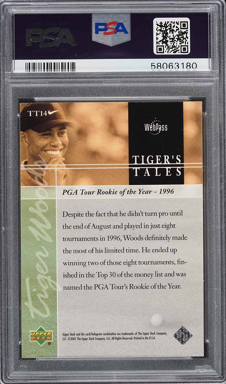 2001 Upper Deck Tiger's Tales Tiger Woods ROOKIE #TT14 PSA 8 NM-MT