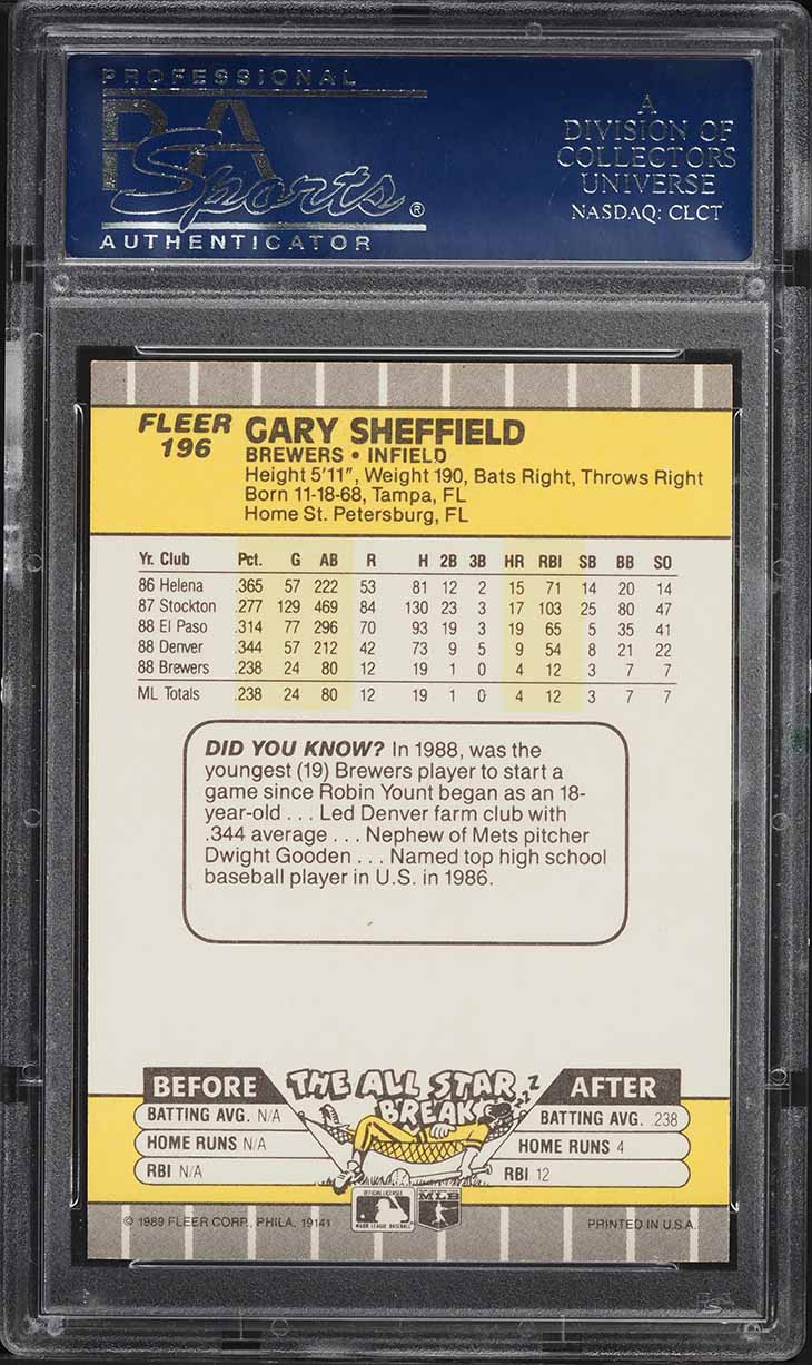 1989 Fleer Gary Sheffield ROOKIE #196 PSA 7 NRMT