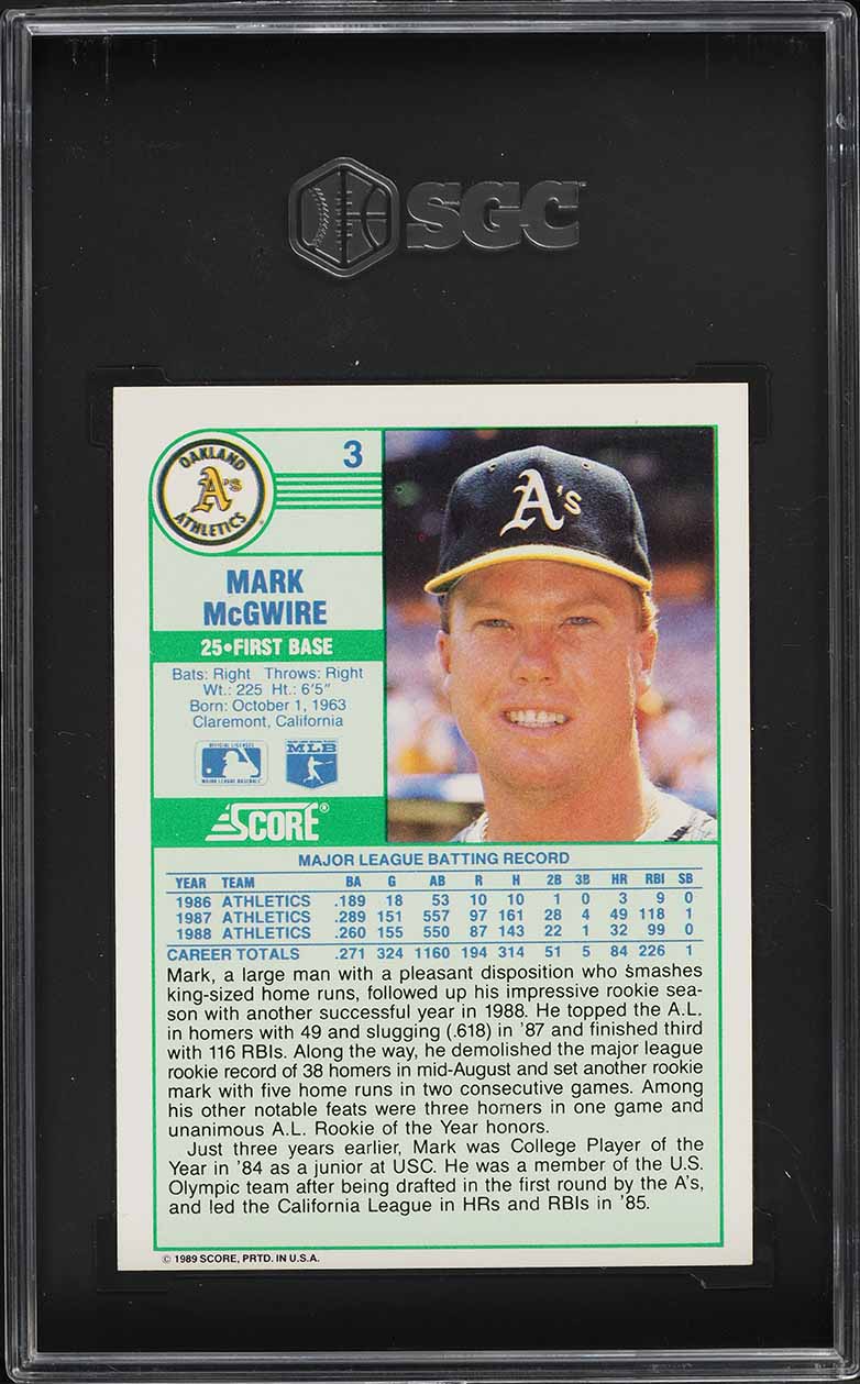 1989 Score Mark McGwire #3 SGC 8 NM-MT
