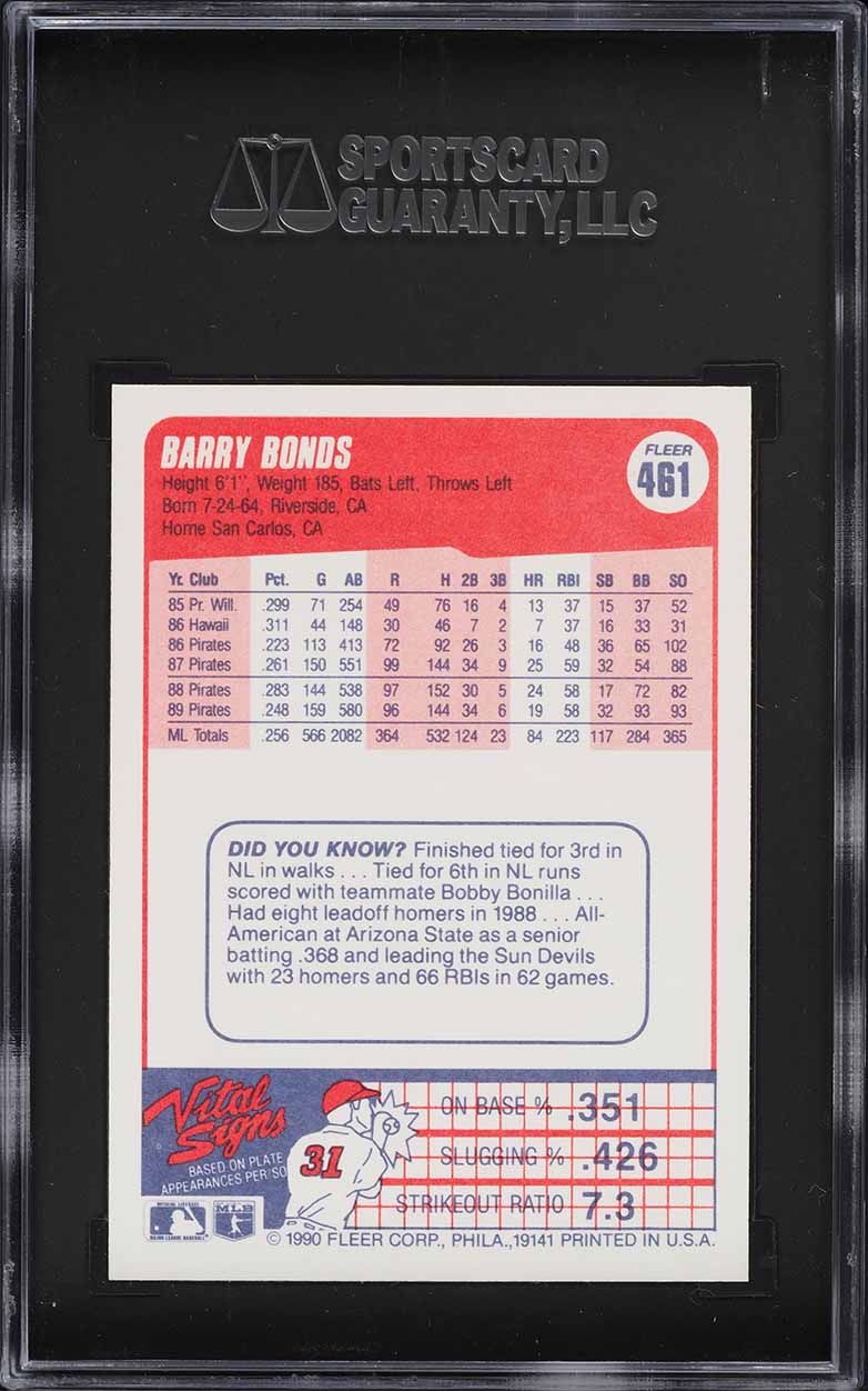 1990 Fleer Barry Bonds #461 SGC 9 MINT