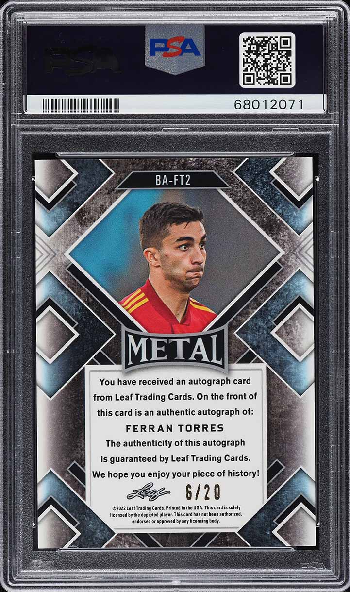 2022 Leaf Metal Blue Crystal Ferran Torres AUTO DNA 10 /20 #BA-FT2 PSA 10 GEM