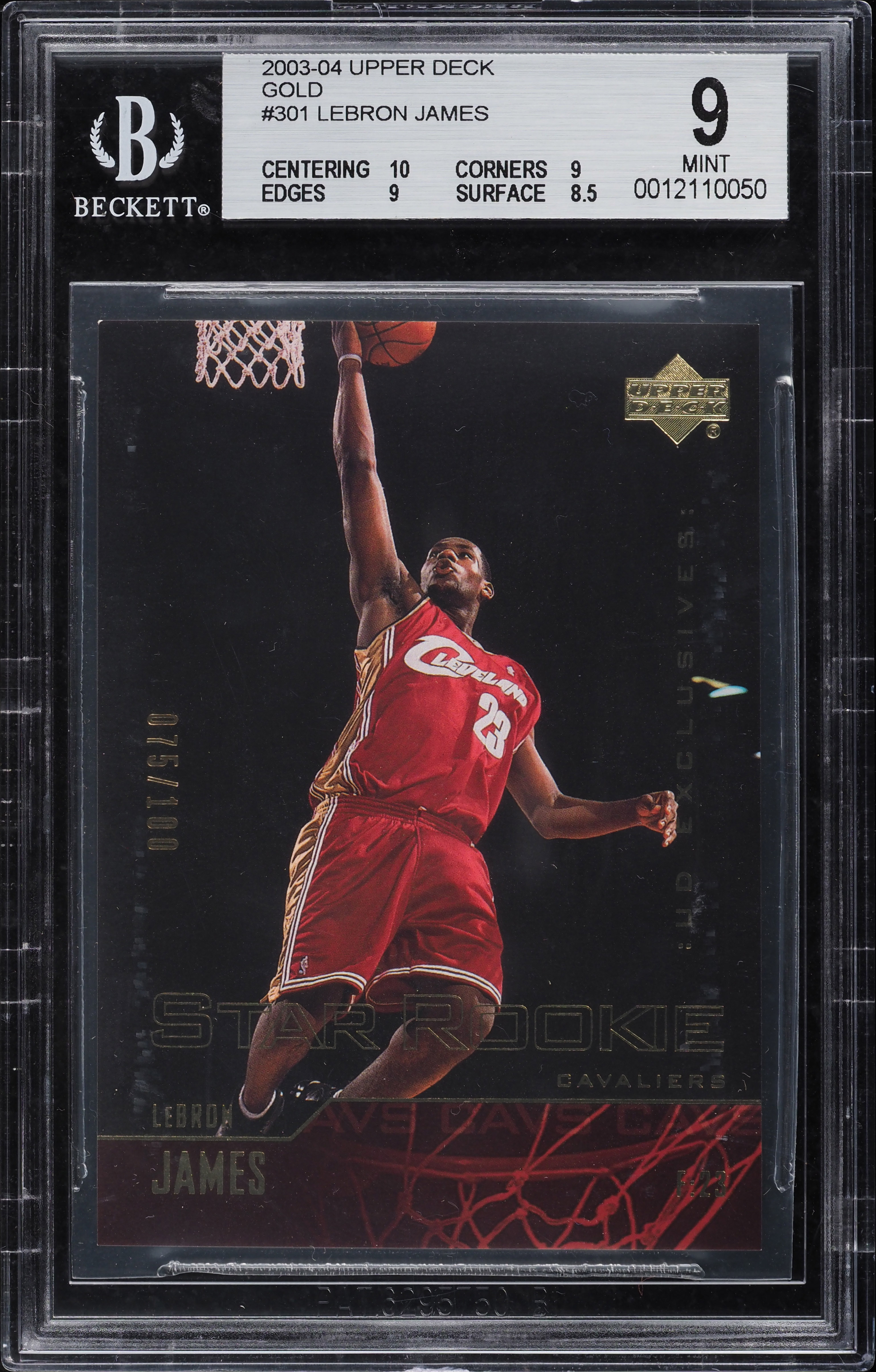 2003 Upper Deck Gold LeBron James ROOKIE /100 #301 BGS 9 MINT on