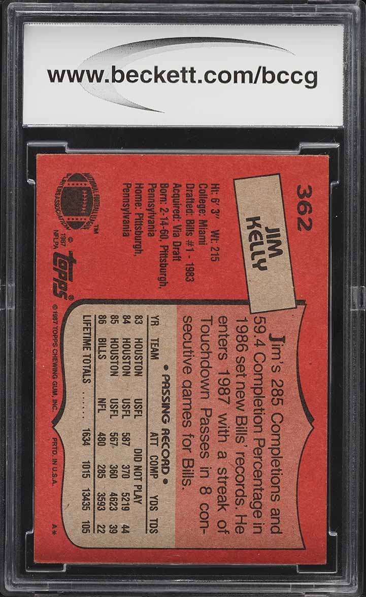 1987 Topps Football Jim Kelly ROOKIE #362 BCCG 7
