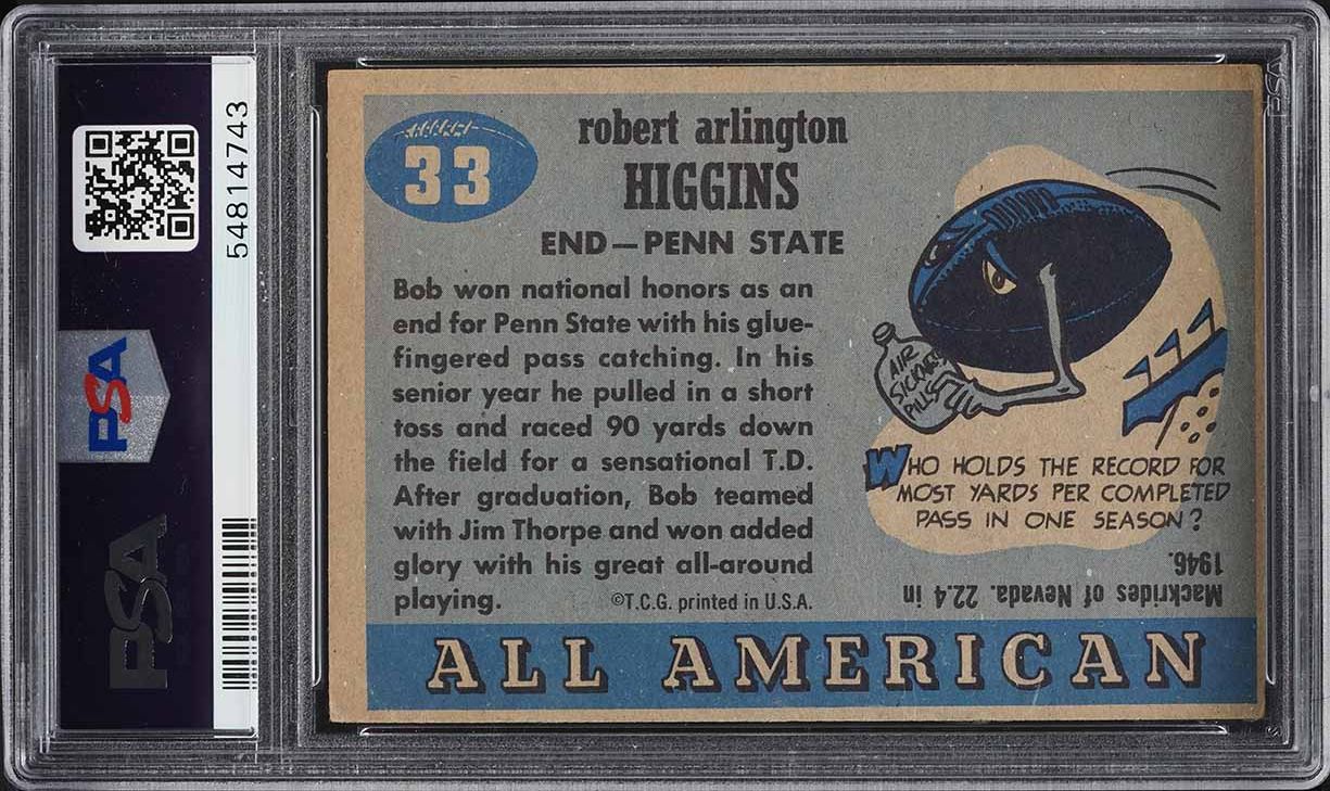 1955 Topps All-American Bob Higgins #33 PSA 2 GD