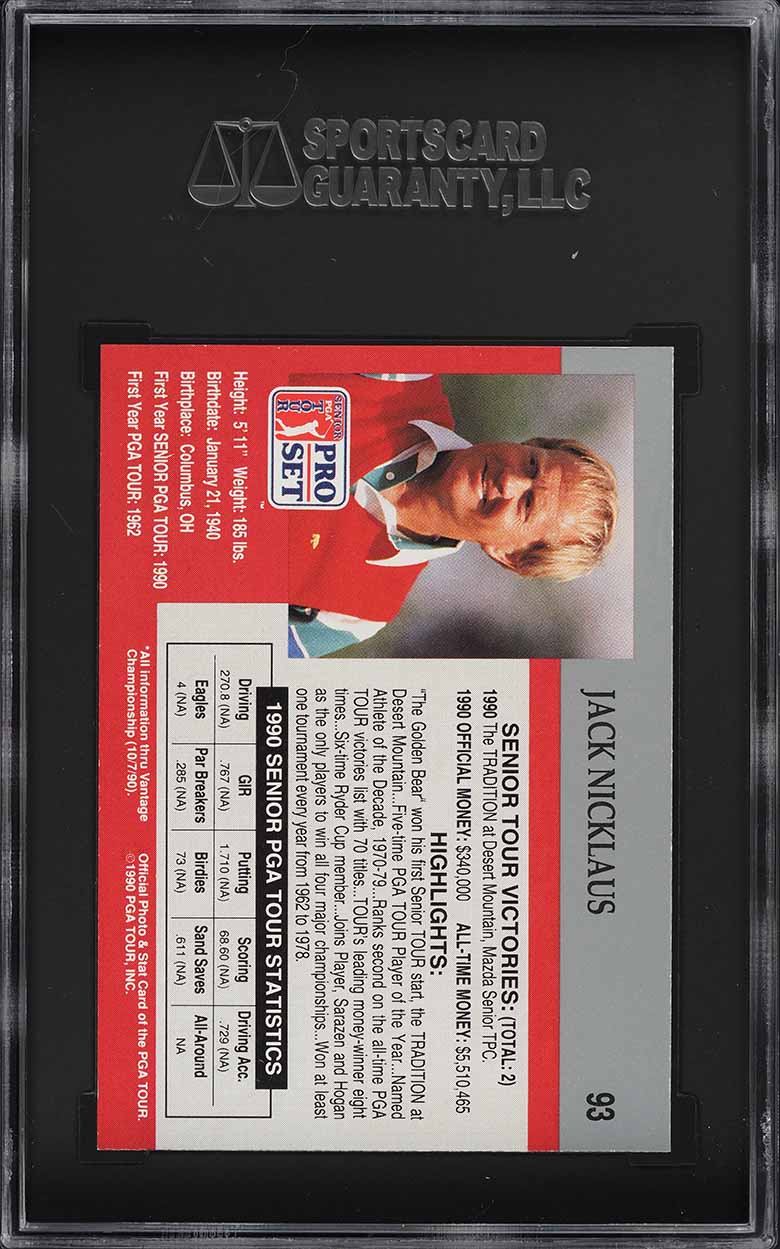 1990 Pro Set PGA Tour Golf Jack NIcklaus #93 SGC 9 MINT