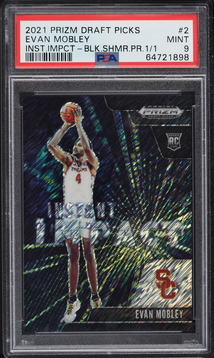 2021 Panini Prizm Draft Instant Black Shimmer Prizm Evan Mobley ROOKIE 1/1 PSA 9