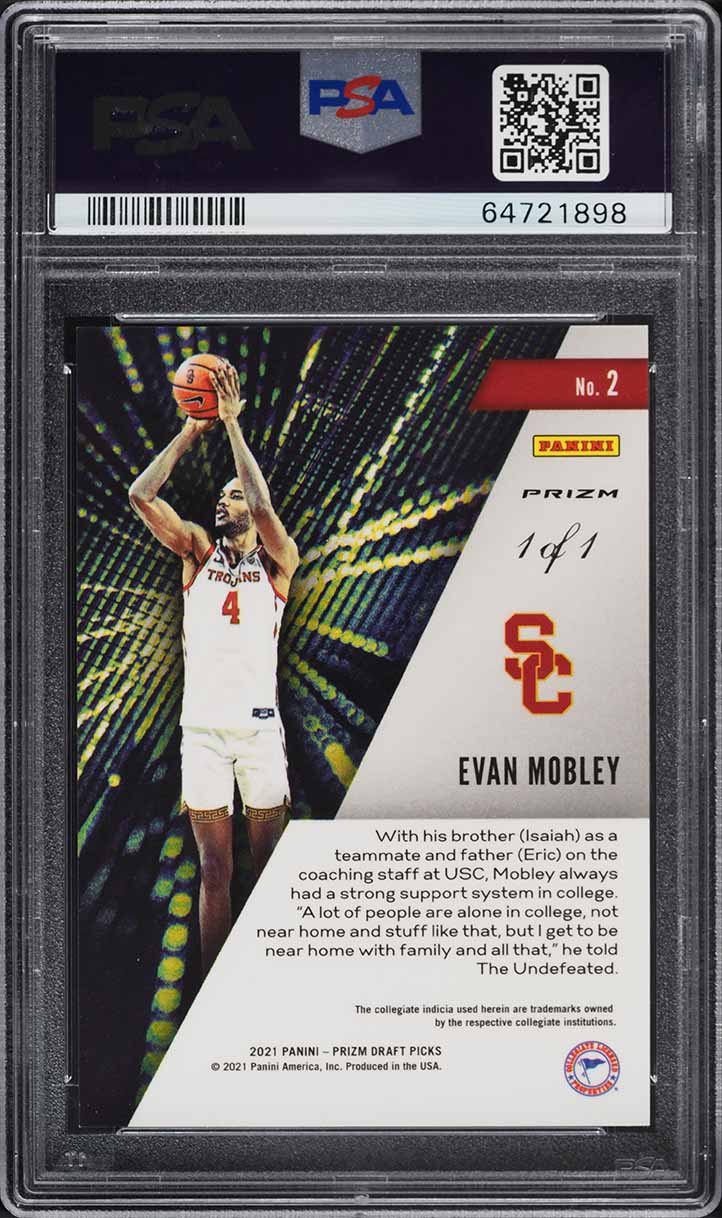 2021 Panini Prizm Draft Instant Black Shimmer Prizm Evan Mobley ROOKIE 1/1 PSA 9